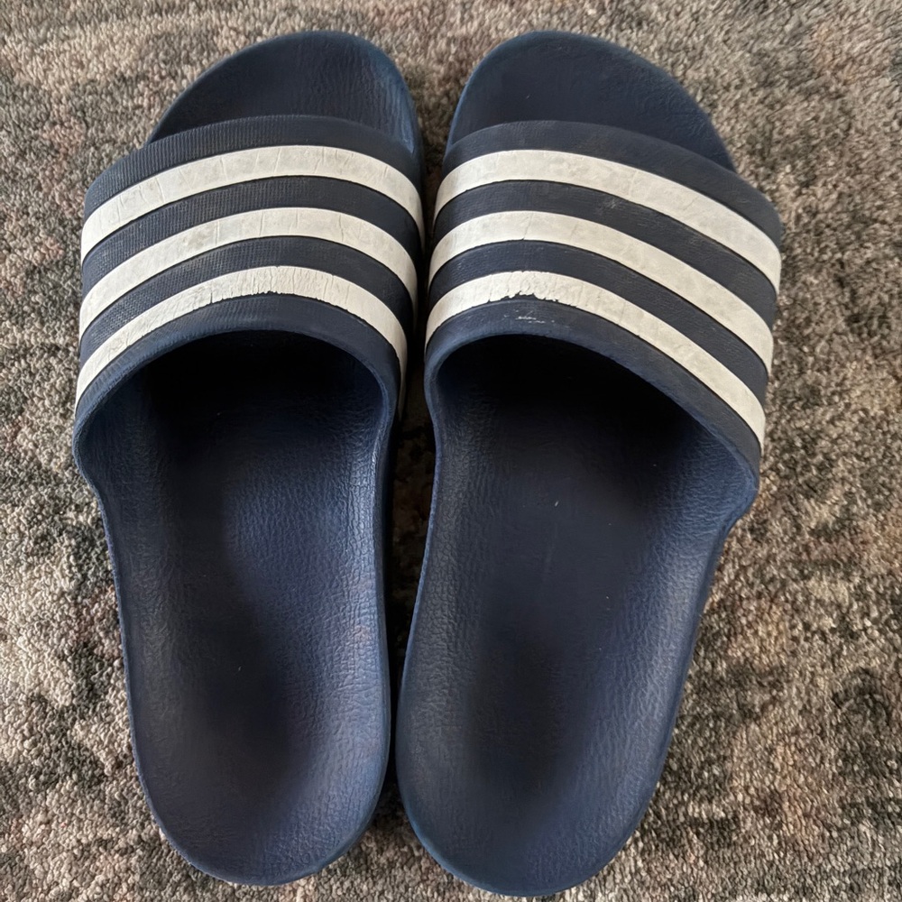 adidas Navy and White Slide Sandals
